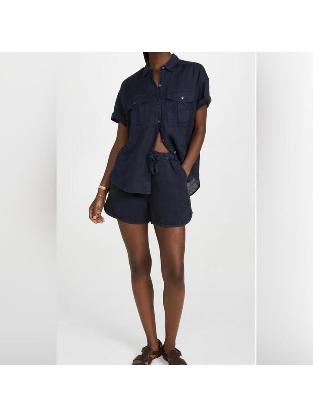 Alex Mill Sunny Linen Shorts dark navy